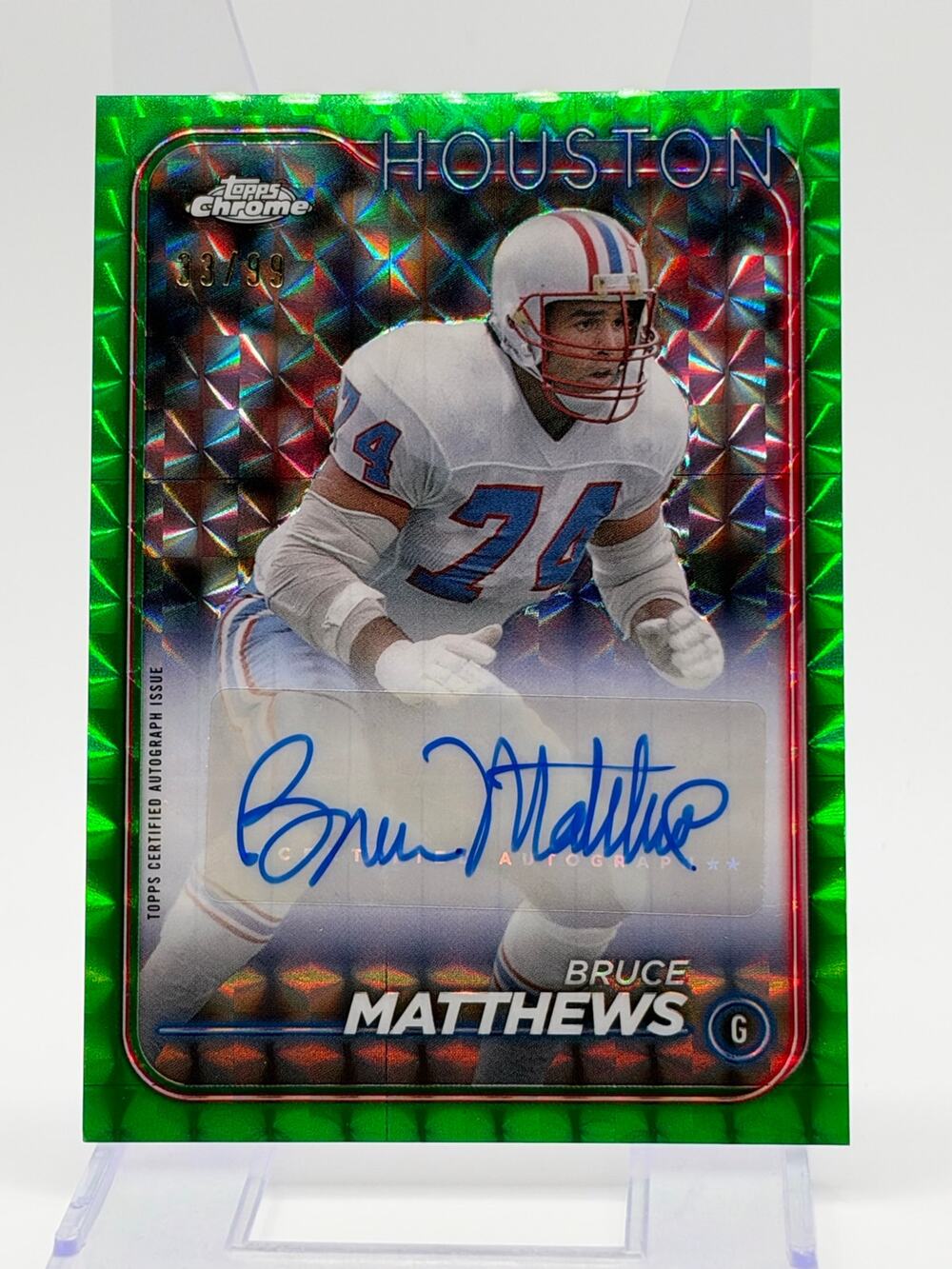 2023 Topps Chrome Bruce Matthews Green Geometric Refractor Auto 33/99 SP Oilers